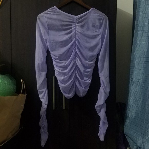 NWT RUCHED TULLE MESH TOP PURPLE LILAC - Picture 4 of 4